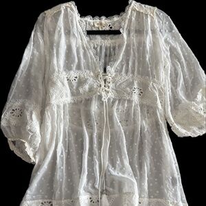 POL White Bohemian Blouse Small